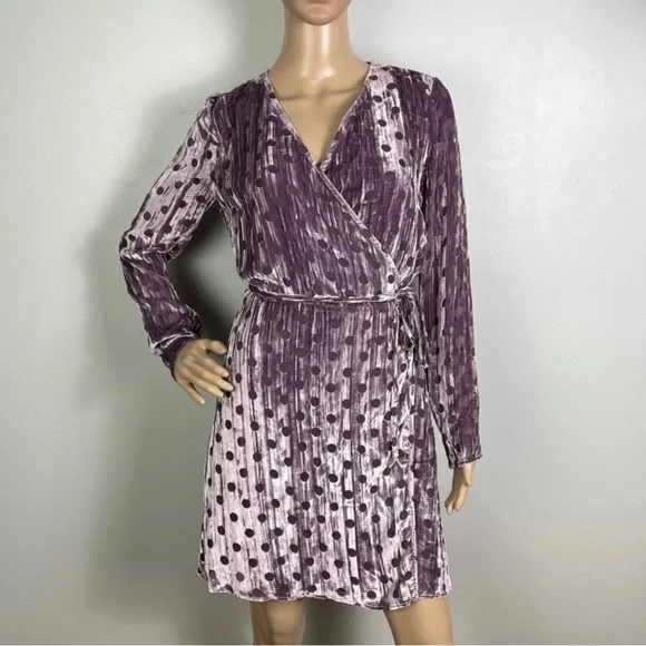 NEW HOUSE OF HOLLAND PURPLE VELVET POLKA DOT WRAP MINI DRESS - Picture 2 of 8
